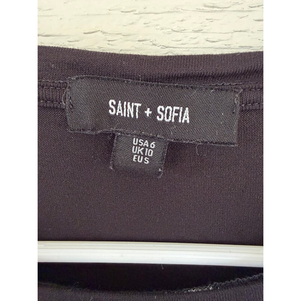 Saint + Sofia Black Silver Stripe Shoulder Button Top Size 6 - Picture 4 of 8